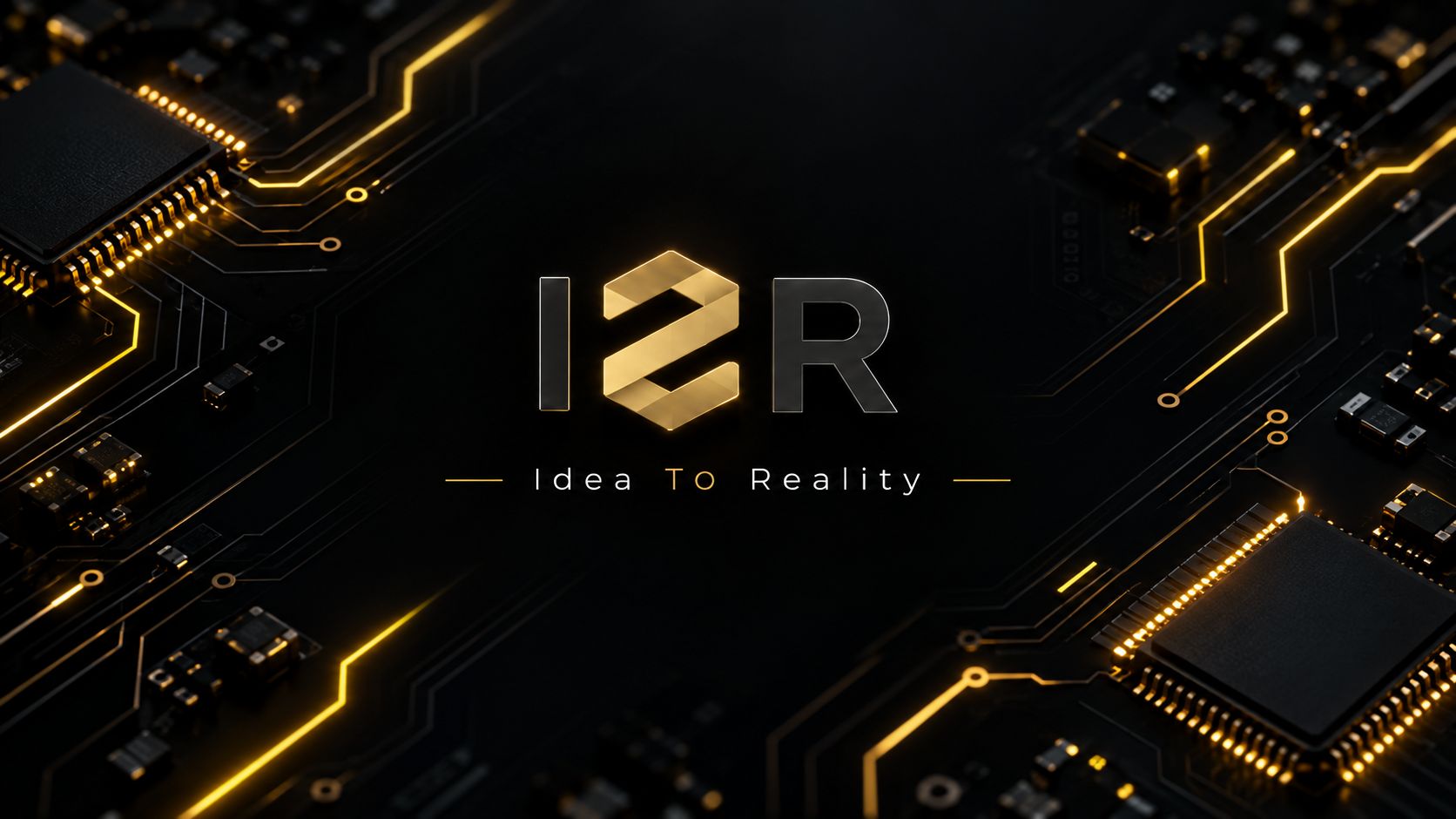 Logo I2R « Idea To Reality » sur un circuit électronique aux pistes dorées