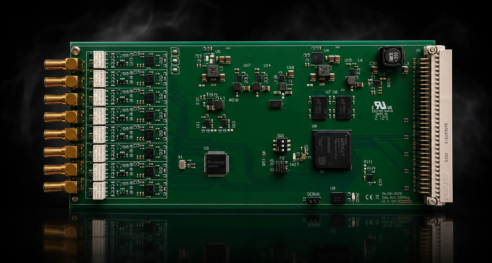 Carte d'acquisition rapide à huit voies, connecteurs coaxiaux et FPGA
